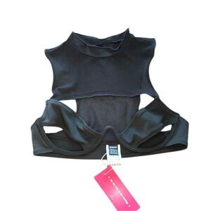 SHEIN icon Black Mesh high neck Crop Top bra bralette spicy XS 2
